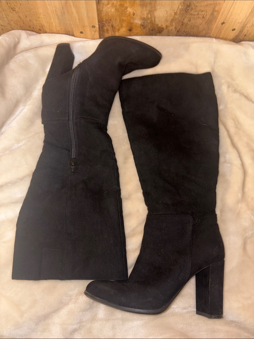 #133 a new day Black Suede Over-the-Knee Block Heel Boots